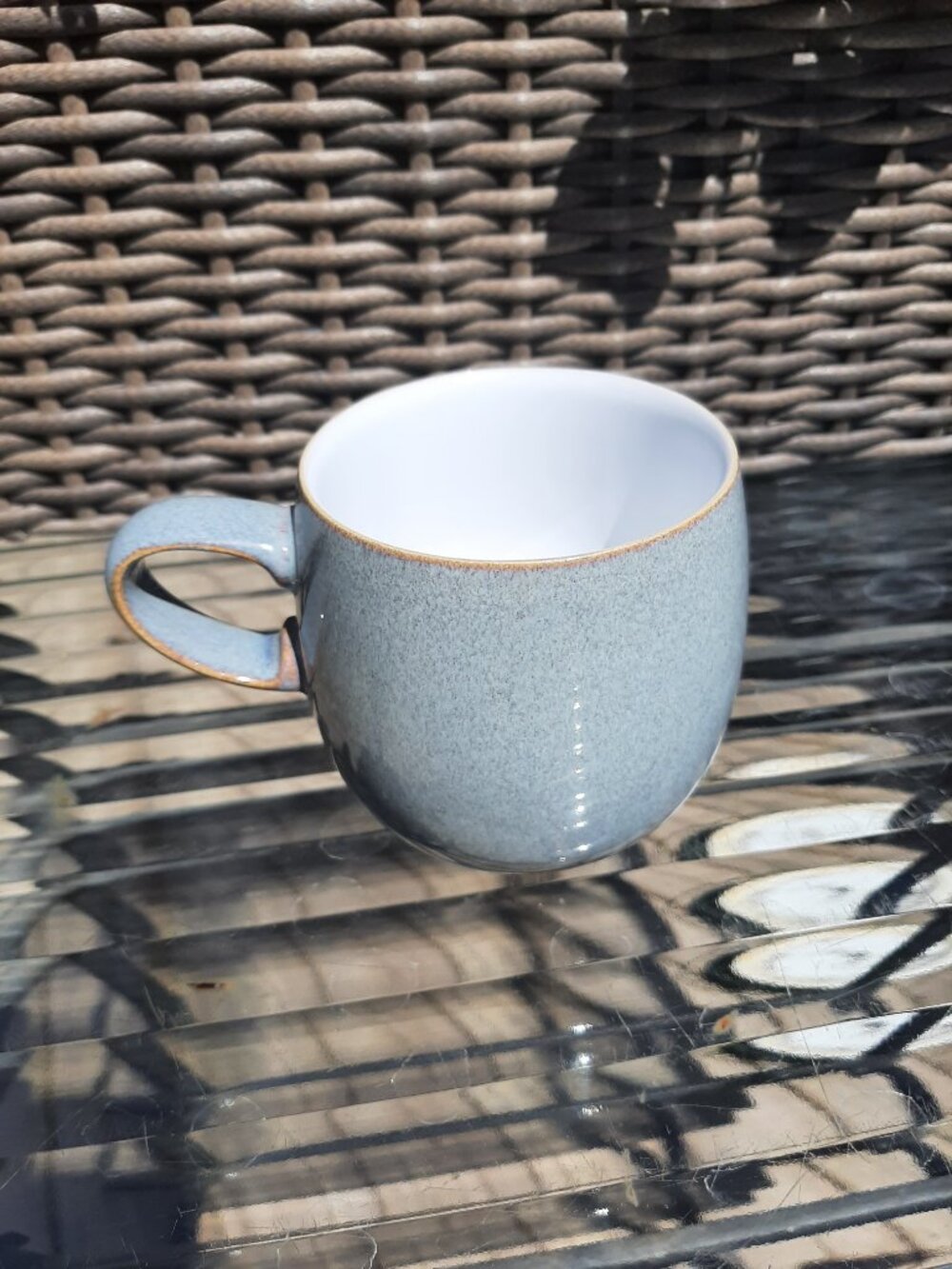 Denby Langley Jet  Mug Grey White Glossy  3 3/8 " x 3 " England 12 oz